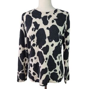 Vintage Cashmere/Silk Blend Cow Print Talbots Crewneck Sweater size L